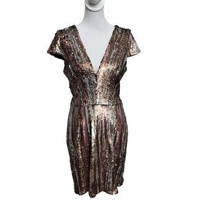Dress the Population Zoe Sequin Sheath Mini Dress Women’s Size Large V-Neck Cap